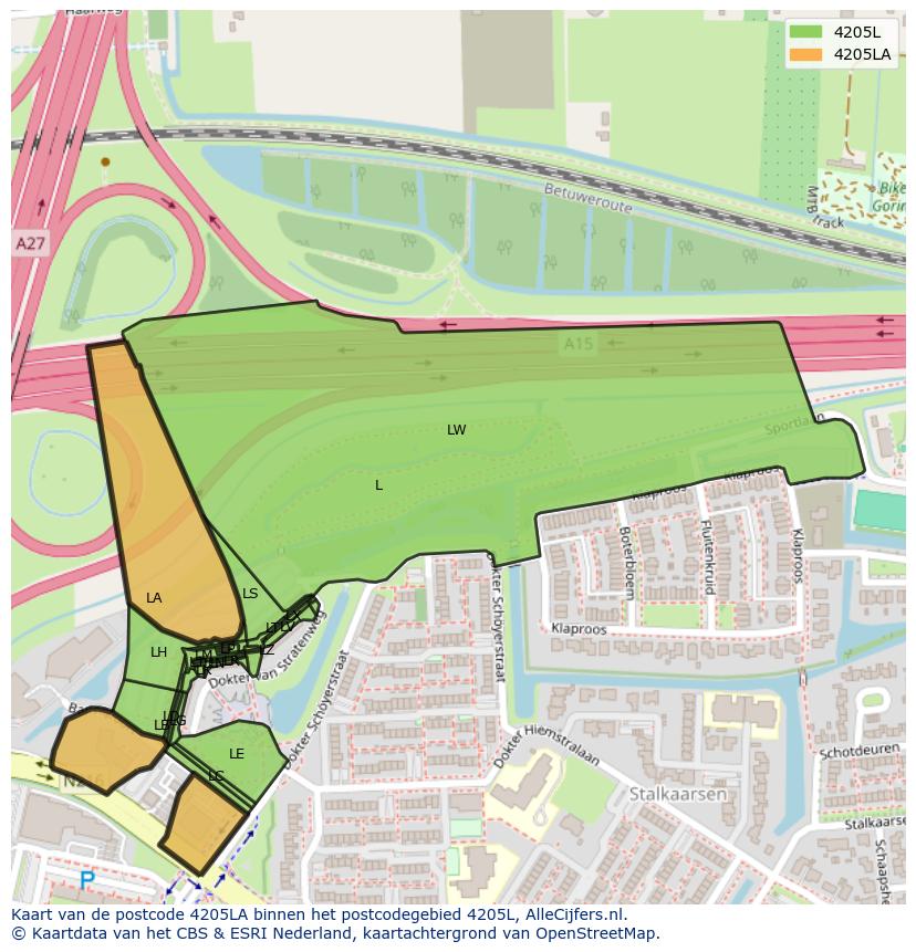 Afbeelding van het postcodegebied 4205 LA op de kaart.