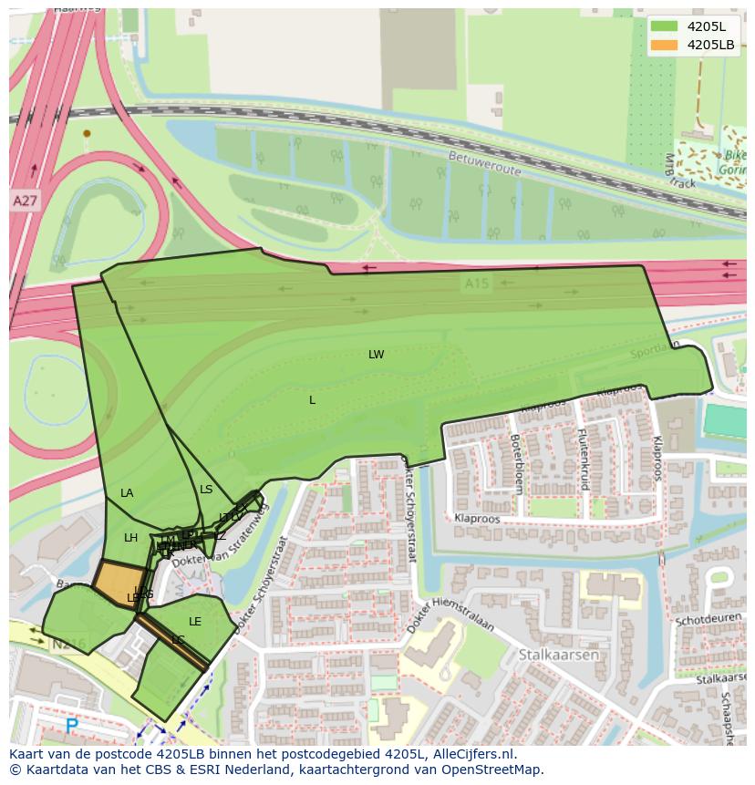 Afbeelding van het postcodegebied 4205 LB op de kaart.