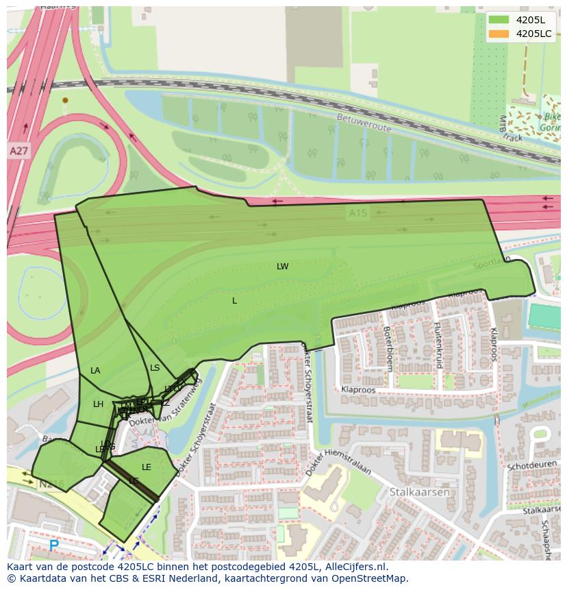 Afbeelding van het postcodegebied 4205 LC op de kaart.