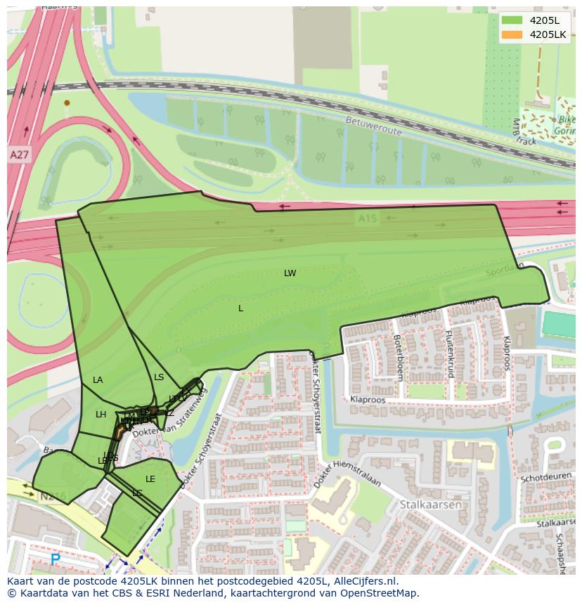 Afbeelding van het postcodegebied 4205 LK op de kaart.