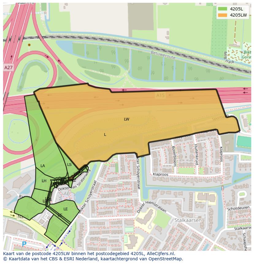 Afbeelding van het postcodegebied 4205 LW op de kaart.
