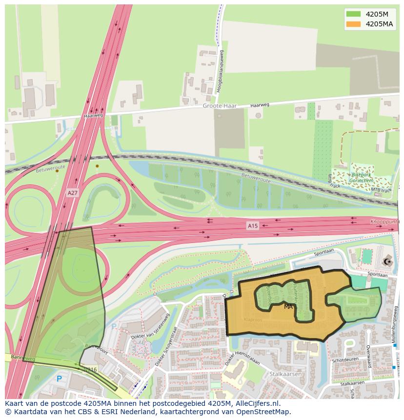 Afbeelding van het postcodegebied 4205 MA op de kaart.