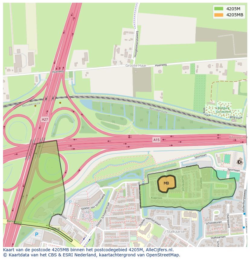 Afbeelding van het postcodegebied 4205 MB op de kaart.