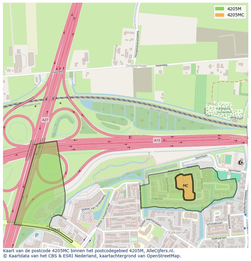 Afbeelding van het postcodegebied 4205 MC op de kaart.