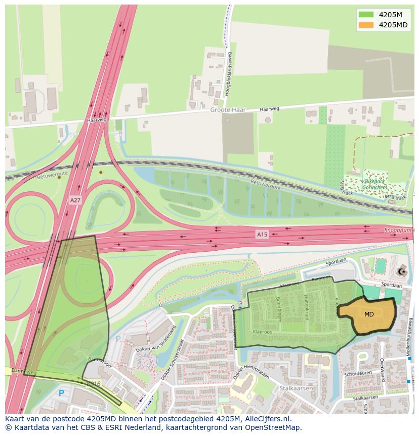 Afbeelding van het postcodegebied 4205 MD op de kaart.