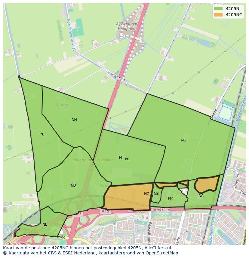 Afbeelding van het postcodegebied 4205 NC op de kaart.