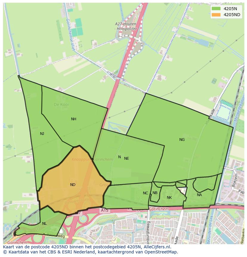 Afbeelding van het postcodegebied 4205 ND op de kaart.