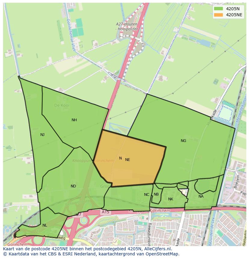 Afbeelding van het postcodegebied 4205 NE op de kaart.