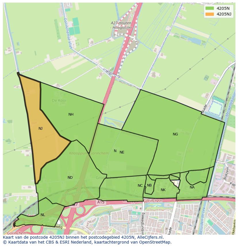 Afbeelding van het postcodegebied 4205 NJ op de kaart.