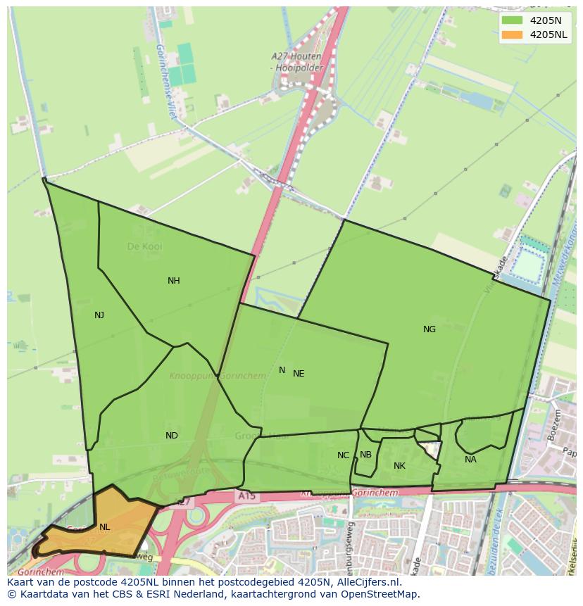 Afbeelding van het postcodegebied 4205 NL op de kaart.