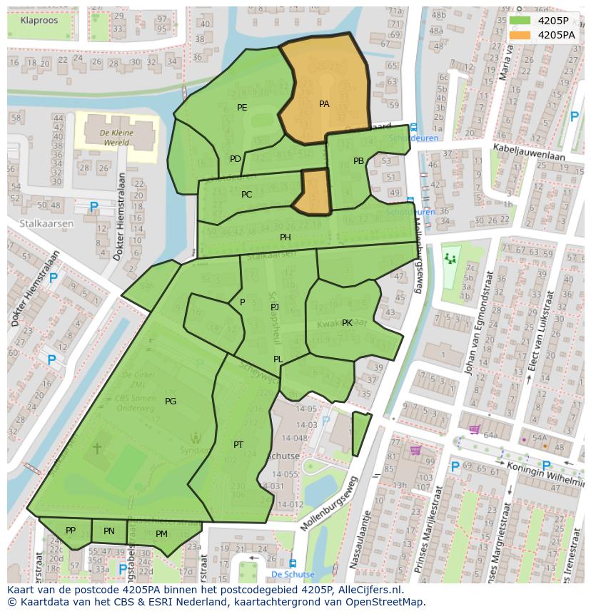 Afbeelding van het postcodegebied 4205 PA op de kaart.