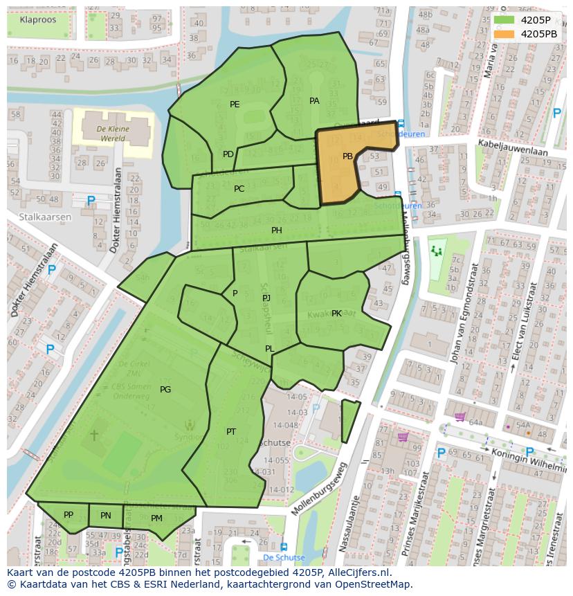 Afbeelding van het postcodegebied 4205 PB op de kaart.