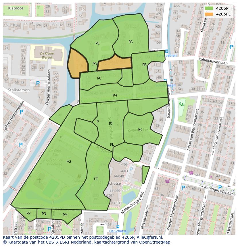 Afbeelding van het postcodegebied 4205 PD op de kaart.