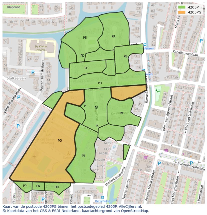 Afbeelding van het postcodegebied 4205 PG op de kaart.