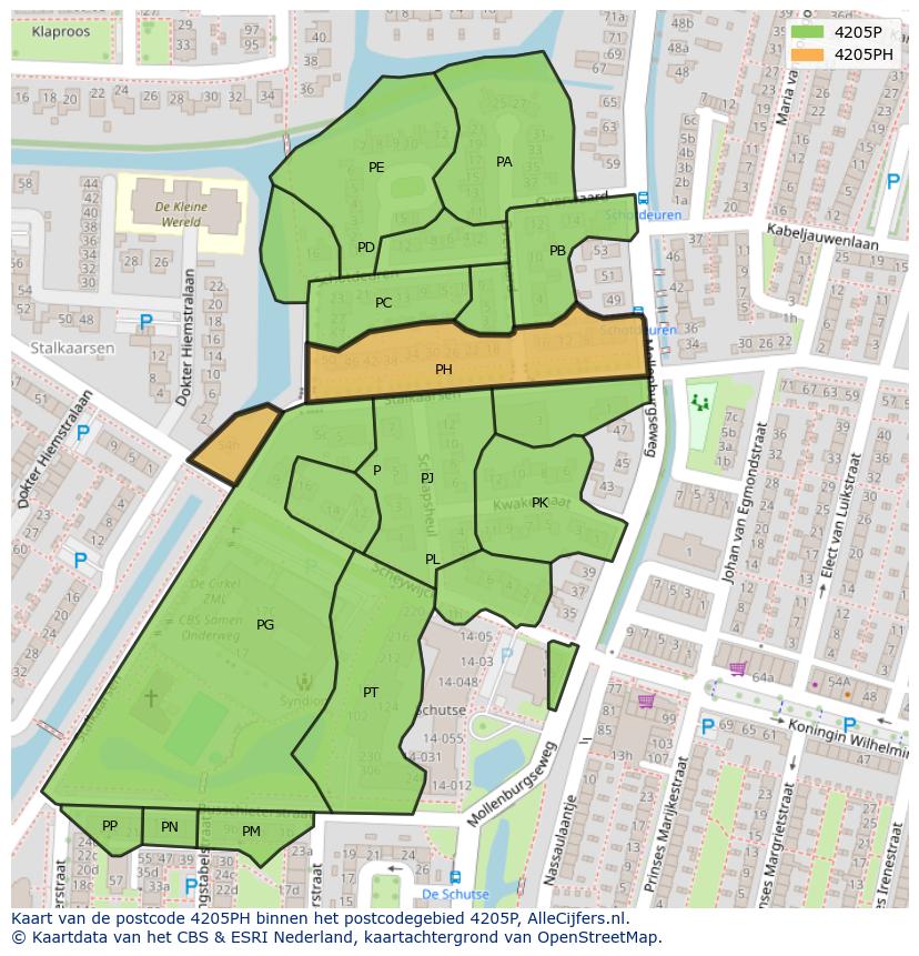 Afbeelding van het postcodegebied 4205 PH op de kaart.