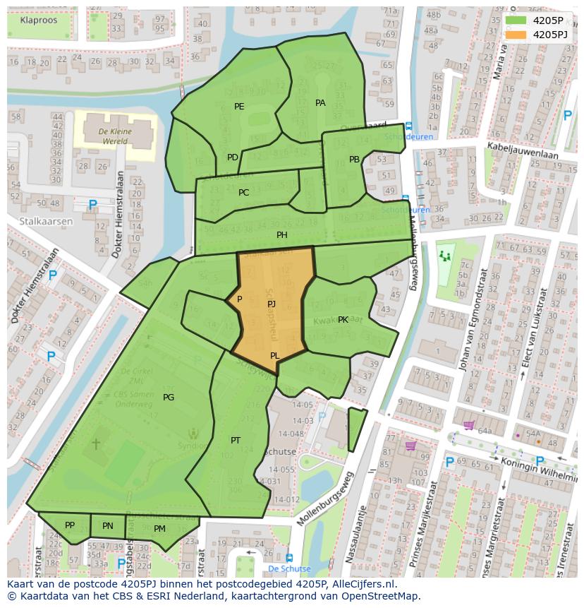 Afbeelding van het postcodegebied 4205 PJ op de kaart.