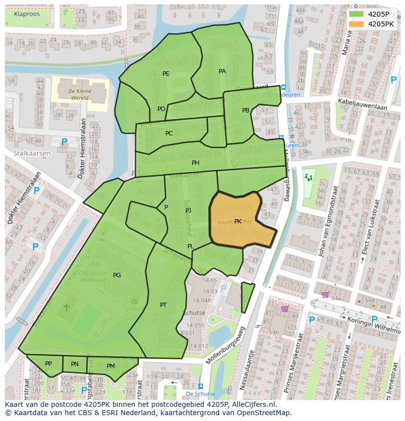 Afbeelding van het postcodegebied 4205 PK op de kaart.