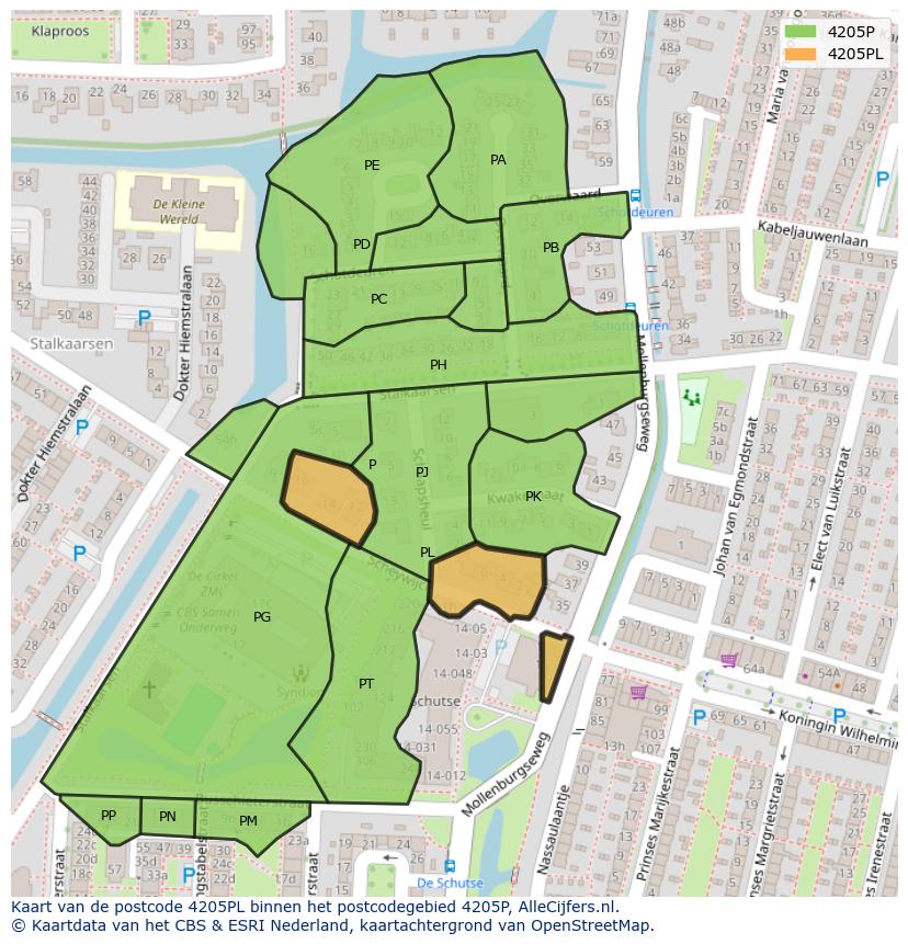 Afbeelding van het postcodegebied 4205 PL op de kaart.