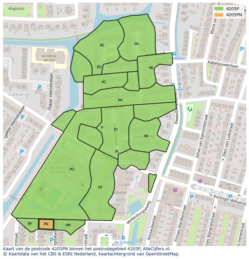 Afbeelding van het postcodegebied 4205 PN op de kaart.