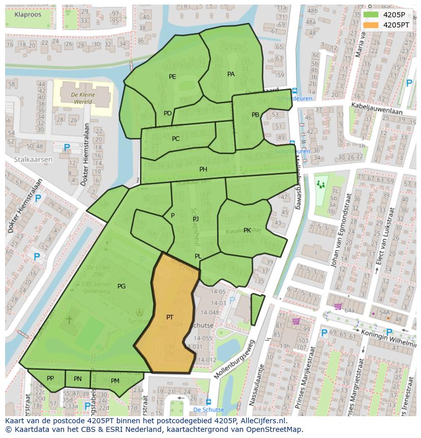 Afbeelding van het postcodegebied 4205 PT op de kaart.