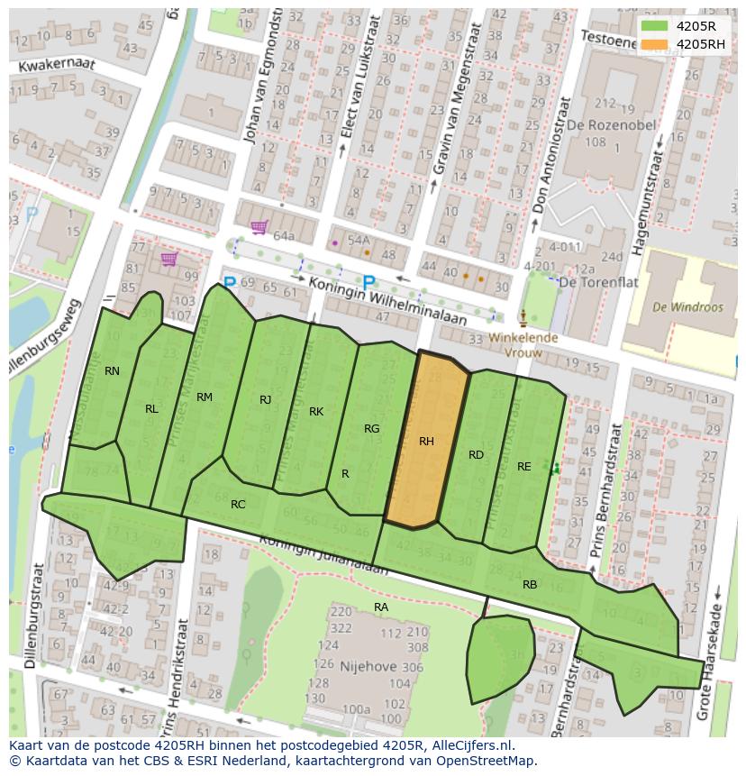 Afbeelding van het postcodegebied 4205 RH op de kaart.
