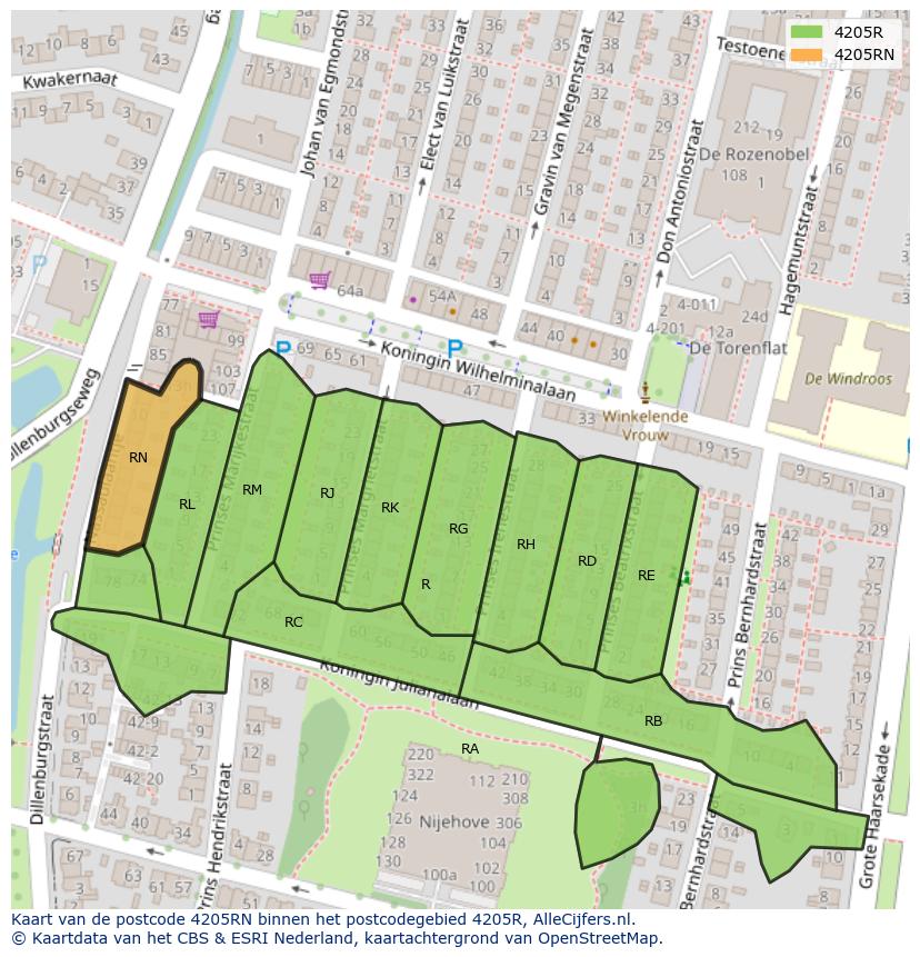 Afbeelding van het postcodegebied 4205 RN op de kaart.