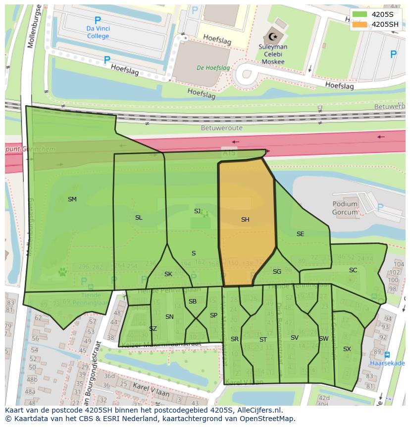 Afbeelding van het postcodegebied 4205 SH op de kaart.