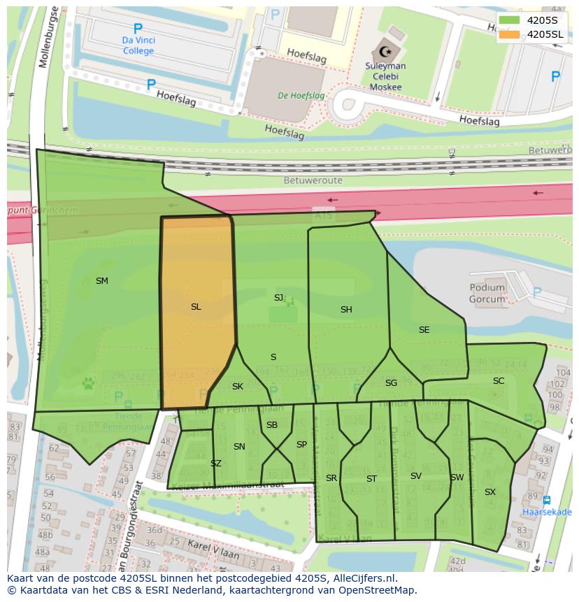 Afbeelding van het postcodegebied 4205 SL op de kaart.