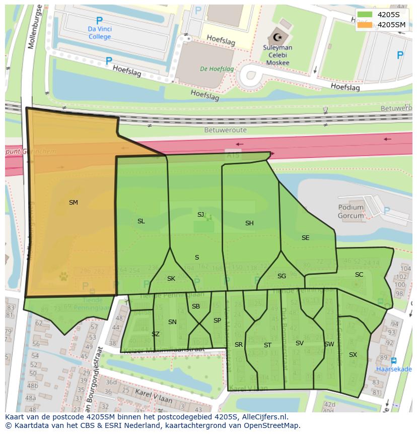 Afbeelding van het postcodegebied 4205 SM op de kaart.