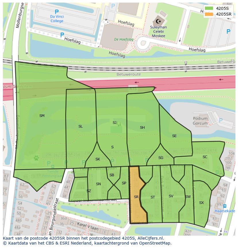 Afbeelding van het postcodegebied 4205 SR op de kaart.