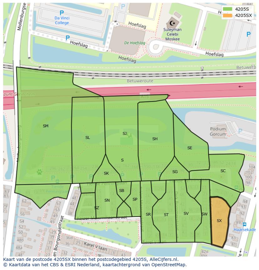 Afbeelding van het postcodegebied 4205 SX op de kaart.