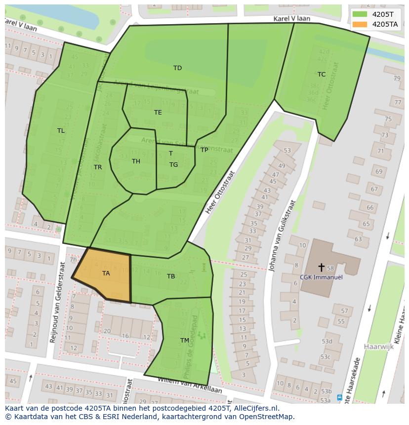 Afbeelding van het postcodegebied 4205 TA op de kaart.