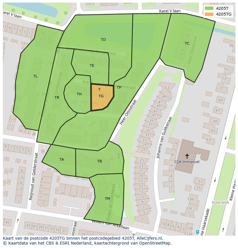 Afbeelding van het postcodegebied 4205 TG op de kaart.