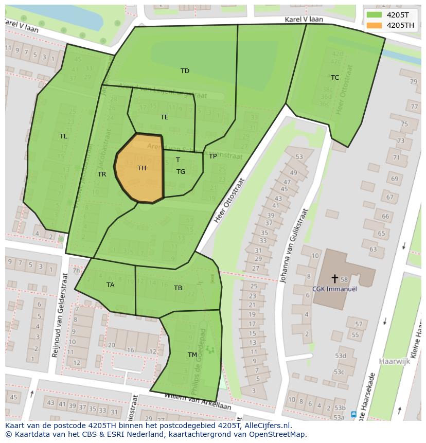 Afbeelding van het postcodegebied 4205 TH op de kaart.