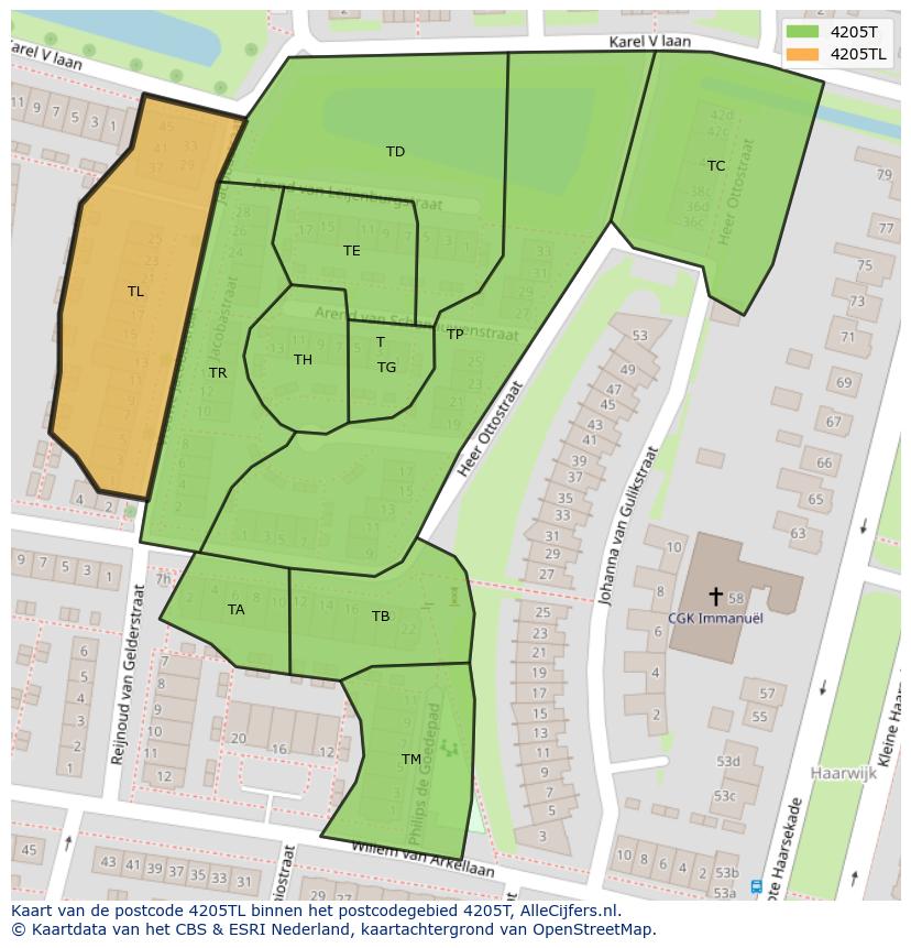 Afbeelding van het postcodegebied 4205 TL op de kaart.
