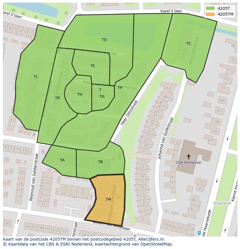 Afbeelding van het postcodegebied 4205 TM op de kaart.