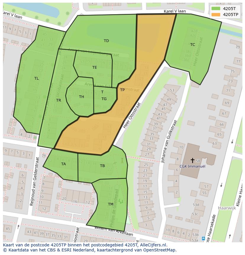 Afbeelding van het postcodegebied 4205 TP op de kaart.