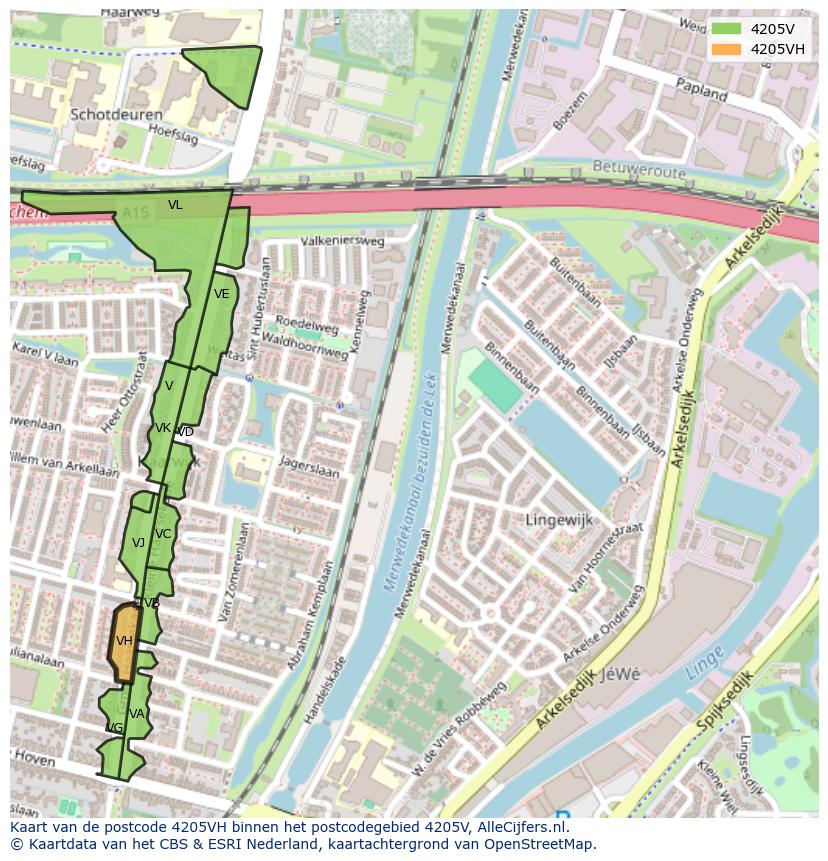 Afbeelding van het postcodegebied 4205 VH op de kaart.