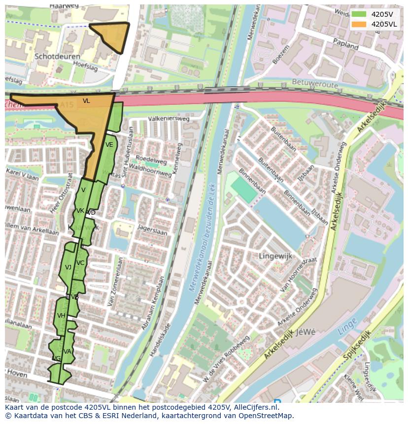 Afbeelding van het postcodegebied 4205 VL op de kaart.