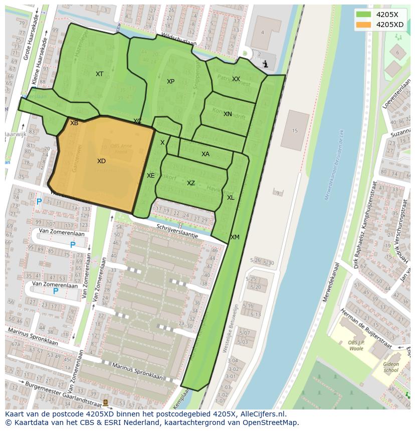 Afbeelding van het postcodegebied 4205 XD op de kaart.