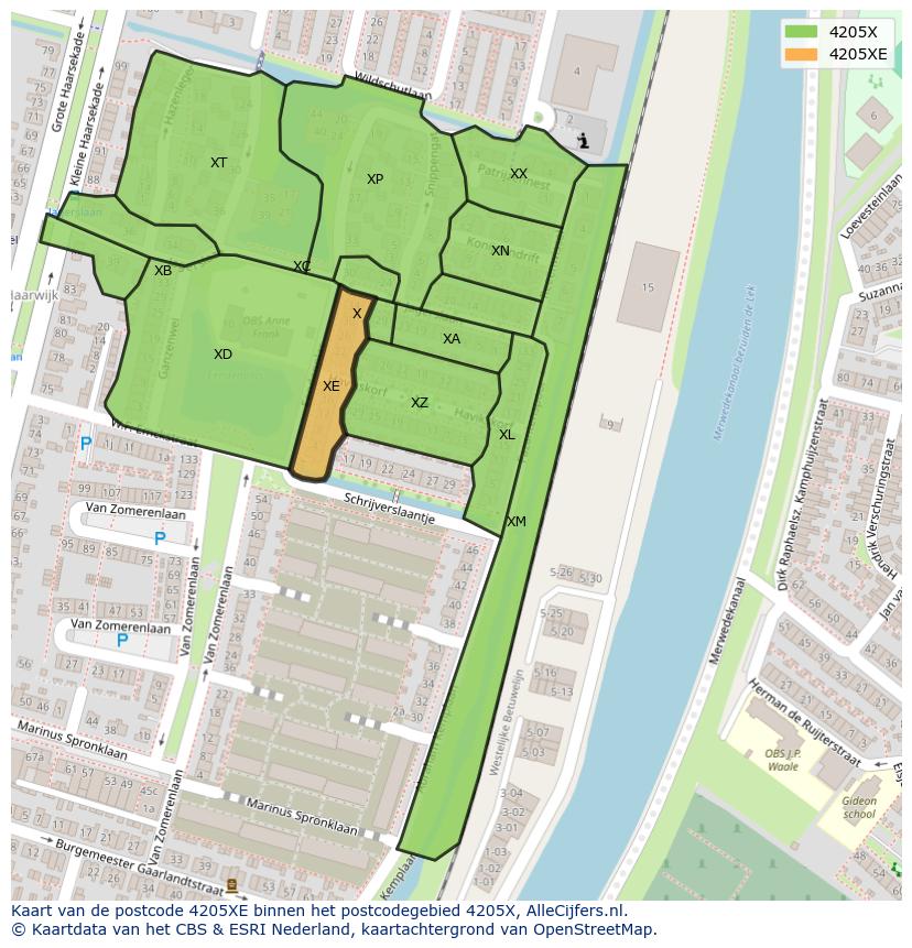 Afbeelding van het postcodegebied 4205 XE op de kaart.