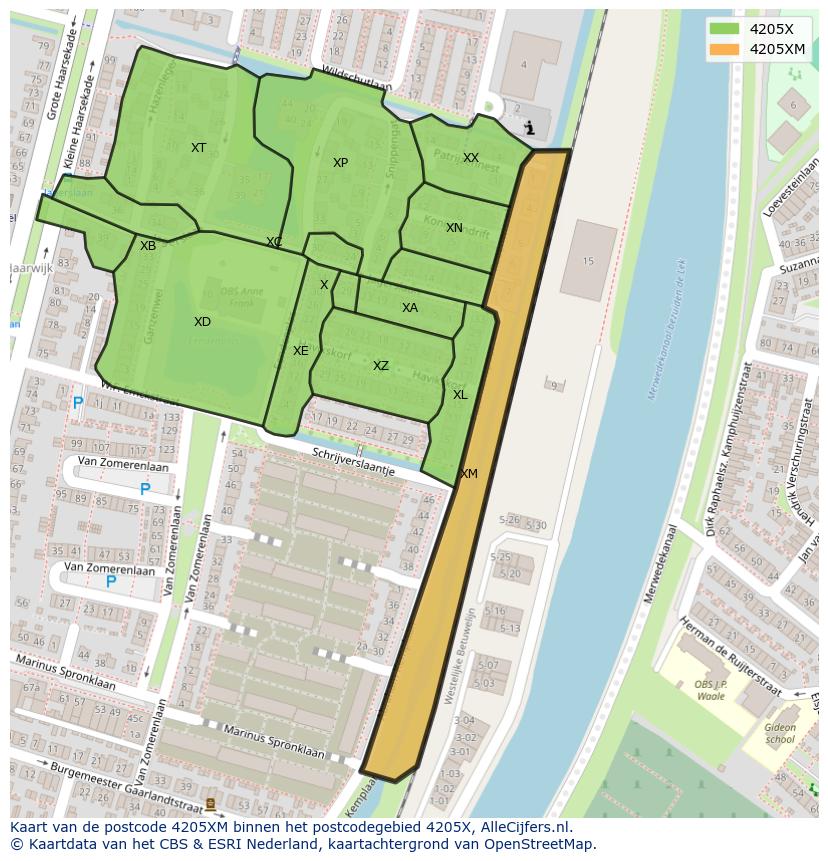 Afbeelding van het postcodegebied 4205 XM op de kaart.