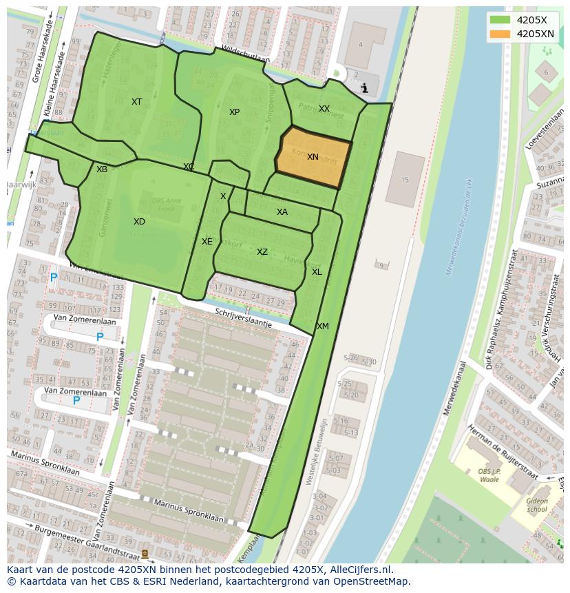 Afbeelding van het postcodegebied 4205 XN op de kaart.