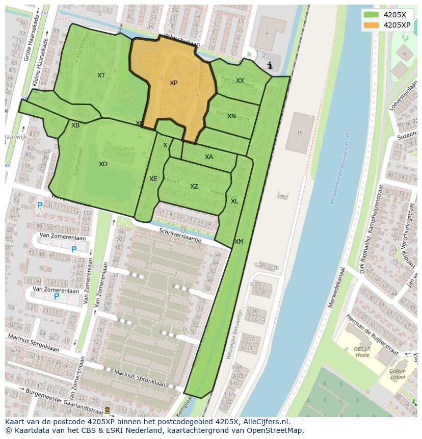 Afbeelding van het postcodegebied 4205 XP op de kaart.