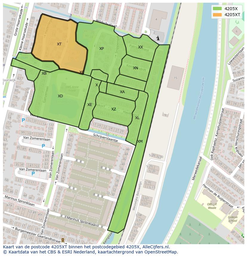 Afbeelding van het postcodegebied 4205 XT op de kaart.