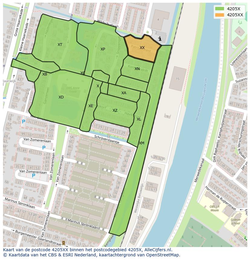 Afbeelding van het postcodegebied 4205 XX op de kaart.