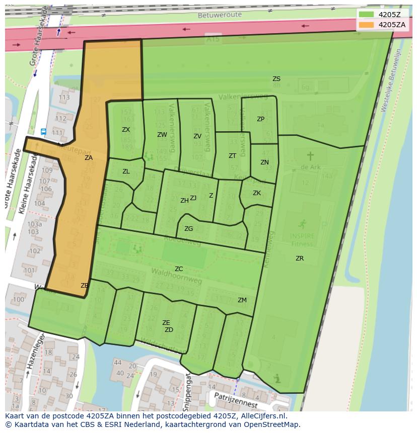 Afbeelding van het postcodegebied 4205 ZA op de kaart.