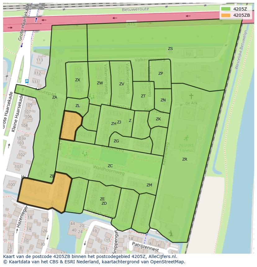 Afbeelding van het postcodegebied 4205 ZB op de kaart.