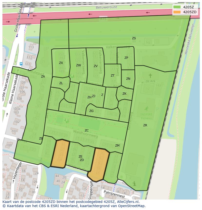 Afbeelding van het postcodegebied 4205 ZD op de kaart.