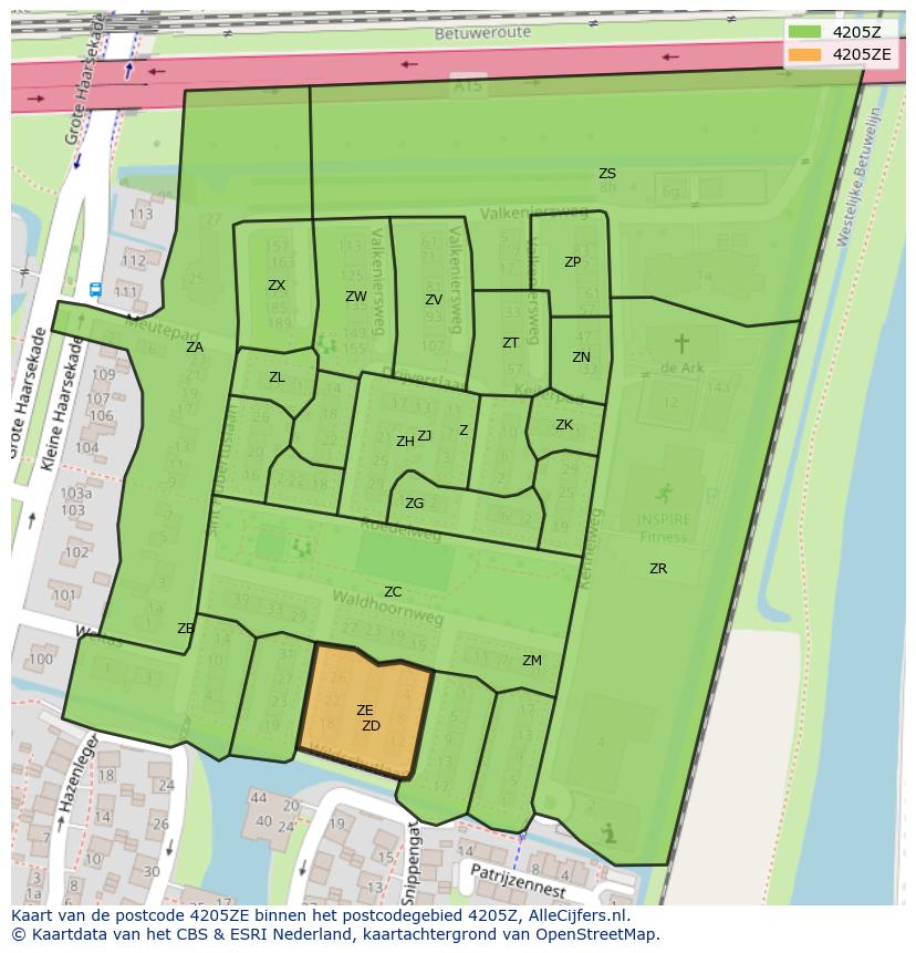 Afbeelding van het postcodegebied 4205 ZE op de kaart.